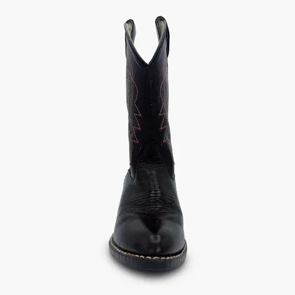 OLD WEST Jama 8110 Unisex Kids J Toe Leather Cowboy Boots (Black | Size 13/1) - Picture 3 of 8